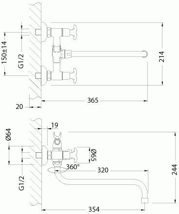 смеситель ванна LEMARK Flora с круглым изливом 320мм, дивертор с кер. пласт., хром LM0151C
