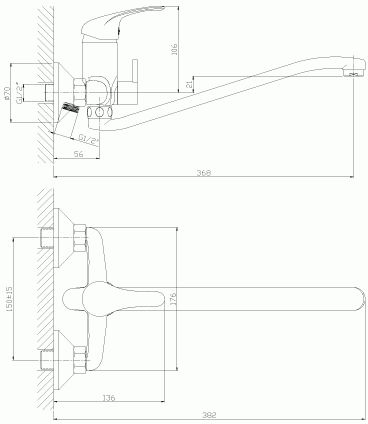 смеситель ванна ROSSINKA картридж 35мм излив S 350мм, A35-34
