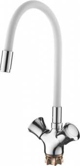 смеситель кухня LEDEME , гибкий шланг, крест, белый , L4022-3