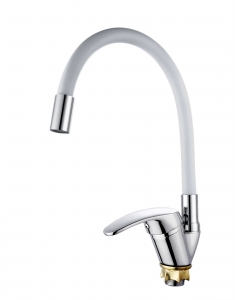 3244  VIKO кухня боковой с белым гибким изливом Ф40, цинк, с гайкой 