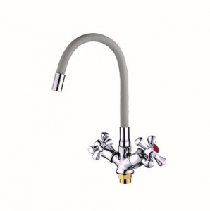 2768  VIKO кухня крест, цинк, с cерым гибким изливом с гайкой 