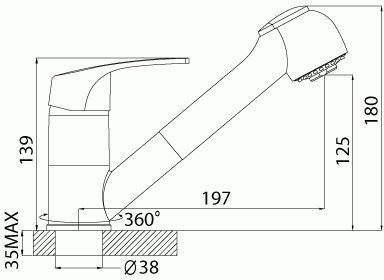 смеситель кухня ROSSINKA картридж д.40мм, с выдвижной лейкой (парикмахер),  D40-25