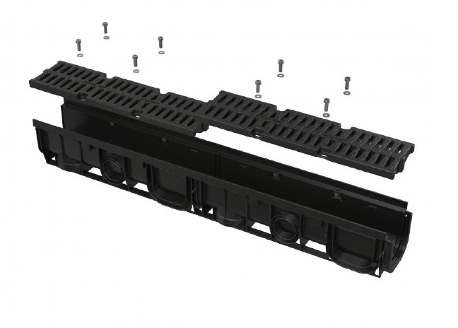 дренажный канал 100 мм с пластиковой рамой и решеткой из ком.материала Alcadrain AVZ104-R402
