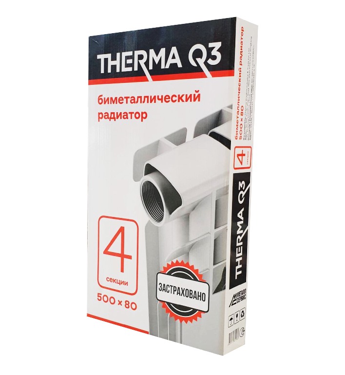 Радиатор биметаллический THERMA Q3 500/80 4 секции 600 Вт