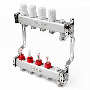 Коллекторная группа (т/пол) с расходомерами  1", 2- хода 180 мм, 1 x 3/4 PRO AQUA