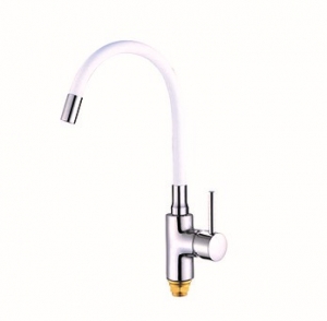 4448  VIKO кухня боковой с белым гибким изливом Ø35 с гайкой (нерж. сталь), Silver