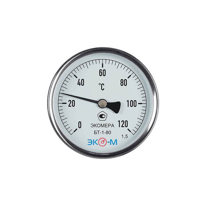 Термометр биметалл БТ-1-80 120С Дк80 L=100 осев ЭКОМЕРА БТ-1-80-120С-L100