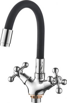 смеситель кухня LEDEME , гибкий шланг, крест, чёрный, L1319-2