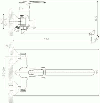 смеситель ванна ROSSINKA картридж д.40мм с плоским изливом 350мм T40-32