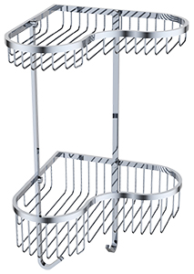 5290  Полка двойная настен. угловая KAISER 240*240*450 (h=40/80)с 2-мя крючками Chrome (нерж. сталь)