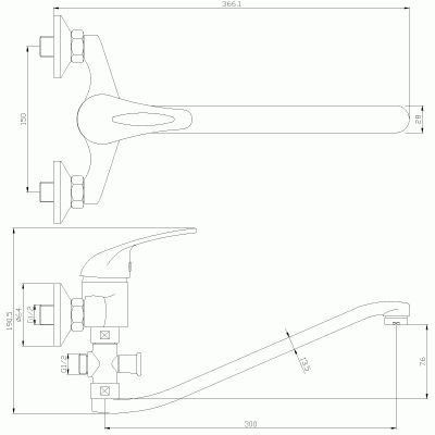 смеситель ванна ROSSINKA картридж 40мм с плоским изливом 350мм    Y40-35