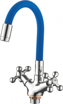 смеситель кухня LEDEME , гибкий шланг, крест, синий, L1319-6