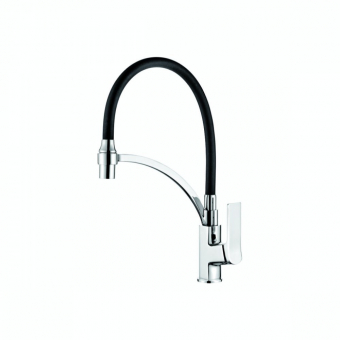 смеситель кухня LEDEME, силиконовый излив, черный+хром L4075-2