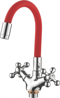 смеситель кухня LEDEME , гибкий шланг, крест, красный, L1319-1