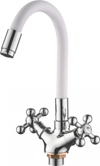 смеситель кухня LEDEME , гибкий шланг, крест, белый, L1319-3