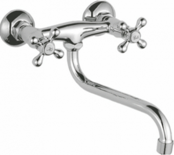 смеситель настенный LEDEME нижний излив крест керамика, цинк L4608