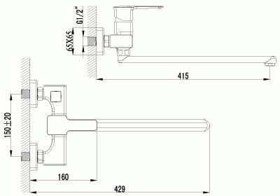 смеситель ванна LEMARK Basis картридж 35мм, плоский излив 350мм LM3617C