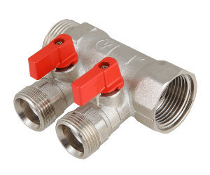 580ne Коллектор VALTEC 1" х 3/4" с отсекающими кранами 3 вых. Евроконус