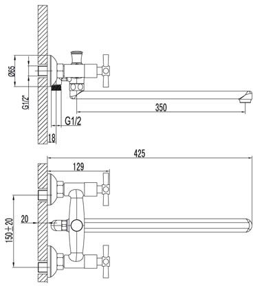 кран-букса LEMARK М18х1.5 (20 шлицов) с керам. прокладками, поворот 90°, холодная, LM8096B