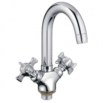 смеситель умывальник LEDEME литой излив, крест, керамика, с гайкой, цинк L1111-2