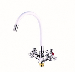 2748  VIKO кухня крест, цинк, с белым гибким изливом с гайкой 