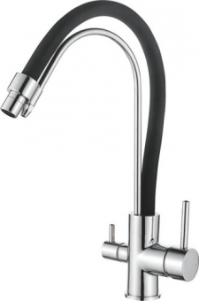 смеситель кухня LEDEME картридж д. 35мм, с выходом питьевой воды 2 излива, черный+хром, L4755-2