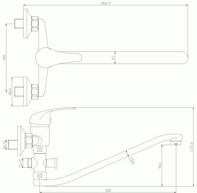 смеситель ванна ROSSINKA картридж 35мм с плоским изливом 300мм    Y35-35