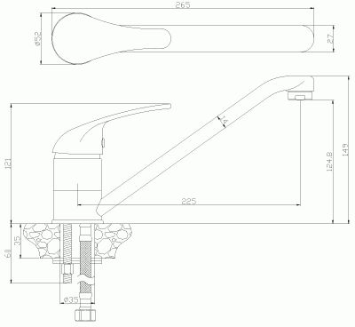 смеситель кухня ROSSINKA картридж д.40мм с поворотным изливом 220мм Y40-21