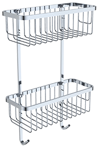 5280  Полка двойная настен. прямая  KAISER 300*120*470 (h=2x90) с 2-мя крючками Chrome (нерж. сталь)