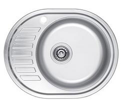 Мойка-Нерж "KAISER" врезная 570*450*180*0.8mm, чаша Ø370мм, хром/правая