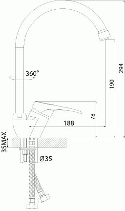 смеситель кухня ROSSINKA картридж д.35мм, с высоким поворотным изливом 180мм, B35-23