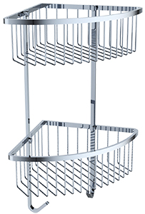 5270  Полка двойная настен. угловая KAISER 230*230*470 (h=2x90) с 2-мя крючками Chrome (нерж. сталь)