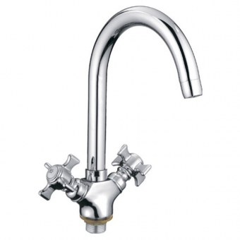 смеситель кухня LEDEME литой излив, крест керамика, с гайкой, цинк L4311-2