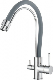смеситель кухня LEDEME картридж д. 35мм, с выходом питьевой воды 2 излива, серый+хром, L4755-9