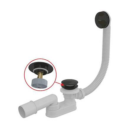 Сифон д/ванны плоск авт 1 1/2"x40 пер/тр 10гр 40/50 клик-клак Alca A507BLACK-80