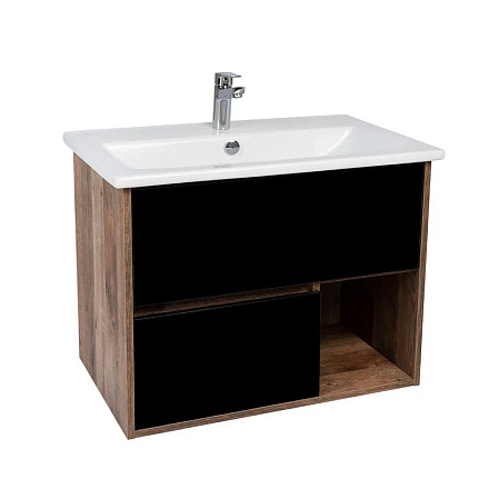 тумба Люксембург (Элина 75) 2 ящика подвесная, черный 44, 6х70, 6х56 без умывальника