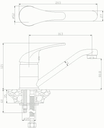 смеситель кухня ROSSINKA картридж д.40мм с поворотным изливом 163мм Y40-22