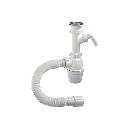 Сифон умыв/мойка бут 1 1/2"x40 гофр 40х40/50 отв нерж/сет Орио А-40059