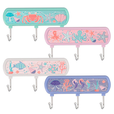 планка 3 крючка "морская жизнь" 4 дизайна, 4 цвета, б/выбора цвета 27.31