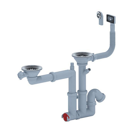 Сифон мойки 2чаши труб г/пер 3 1/2"x40 2отв нерж/сет АНИ Пласт F7500S