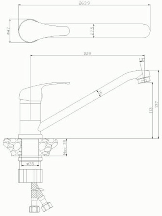 смеситель кухня ROSSINKA картридж 35мм, с поворотным изливом 250мм ,   Y35-21U 