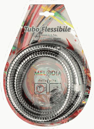 шланг д/душа MELODIA Люкс хромированный L150см 1/2"*1/2" конус нерж. d14мм 2-й зажим MKP34421BL