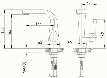 смеситель умывальник ROSSINKA картридж 35мм, монолитный, RS34-12U