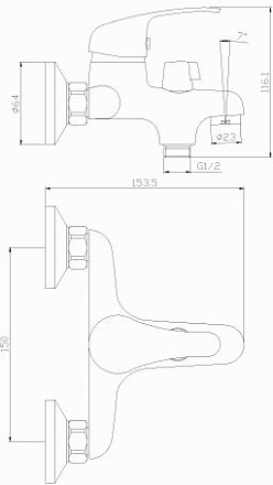 смеситель ванна ROSSINKA картридж д.35мм с коротким изливом дивертер керам. Y35-30