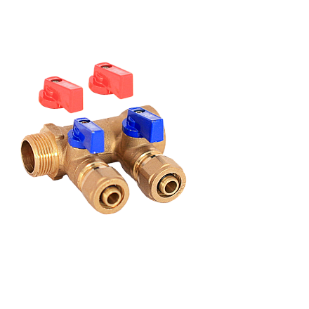 Коллектор  TIM  м/п 3/4" х 16 х 2 вых. универсальный (кр+син ручки)