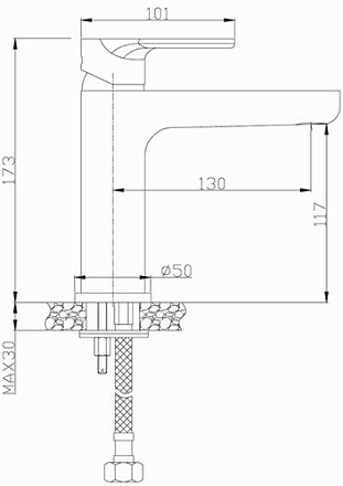 смеситель умывальник ROSSINKA  картридж 35мм , высокий монолитный , RS33-13