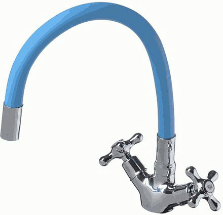 смеситель кухня Expromt Cross/Кросс 1/2" керам.с гайкой, гиб.изл., light blue Ex102.2-01 лат.(б/подв)