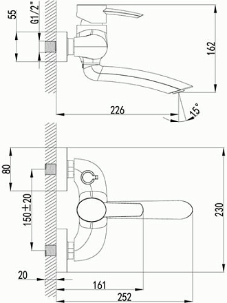 смеситель ванна LEMARK Atlantiss излив фиксиров.мм, боковой дивертер керам. LM3214C