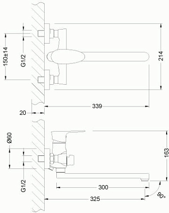 смеситель ванна LEMARK Nero плоск. излив 300мм, дивертор с керамич. пласт., хром LM0251C