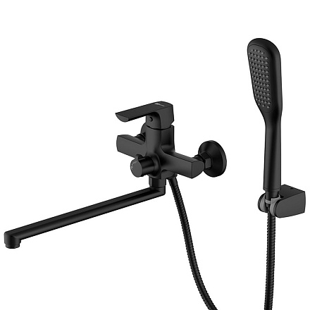 смеситель ванна LEMARK Ursus с плоск. поворот. изливом 35 см, поворотн. переключатель, латунь/чёрный